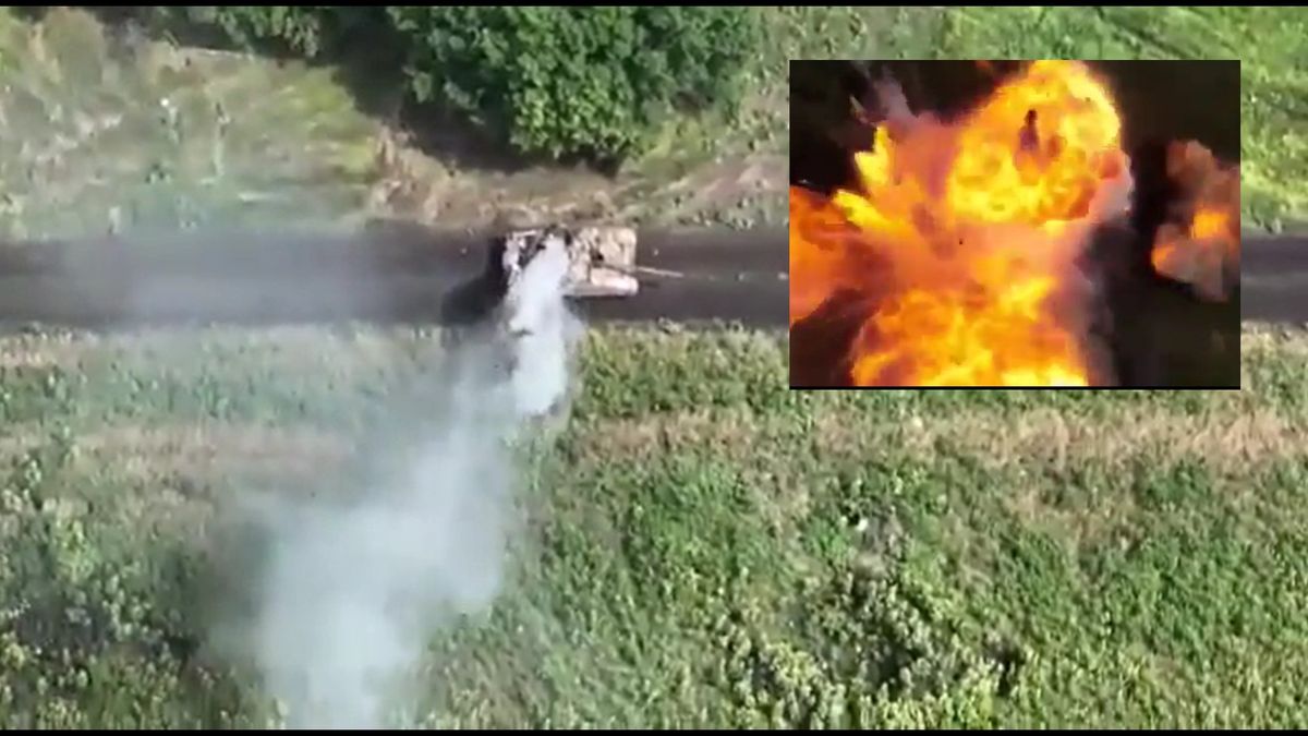 Ukraińcy pokazali nagranie z uderzenia w rosyjski czołg pociskiem Javelin. Fot: NEXTA/