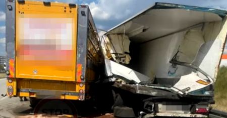 Zderzenie ciężarówek na A1. Film jest przerażający