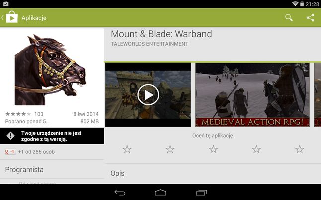 Mount & Blade: Warband nie dla Tegra Note 7