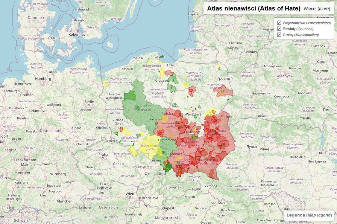 Mapa "stref wolnych od LGBT" (via "Atlas Nienawiści)