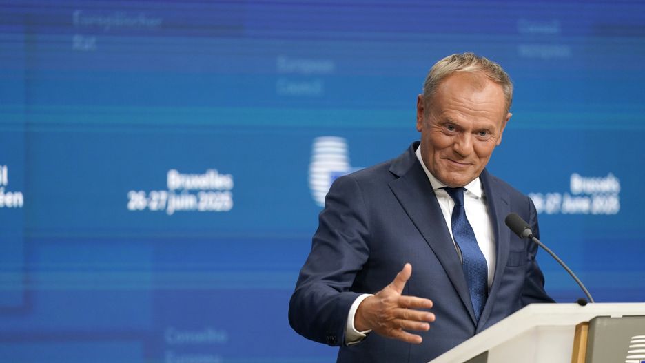BRUSSELS, BELGIUM - JUNE 26: Donald Tusk Prime Minister of Poland attends a press conference during the European Council on June 26, 2025 in Brussels, Belgium. Leaders from the European Union are meeting in Brussels to discuss the ongoing conflicts in Ukraine and the Middle East, as well as migration and European defence and security. (Photo by Pier Marco Tacca/Getty Images)