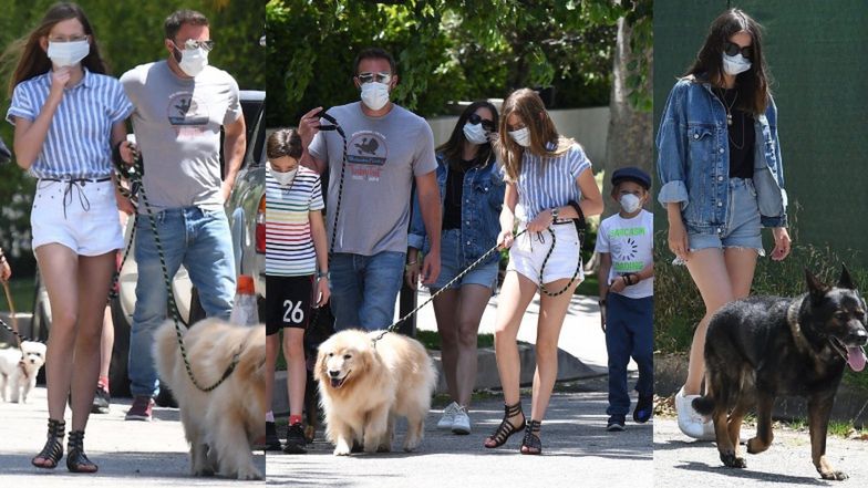 Zadowolony Ben Affleck wyprowadza na spacer psa Jennifer Garner w towarzystwie młodszej o 16 lat ukochanej i dzieci (ZDJĘCIA)