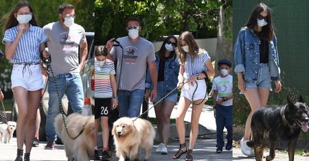 Zadowolony Ben Affleck wyprowadza na spacer psa Jennifer Garner w towarzystwie młodszej o 16 lat ukochanej i dzieci (ZDJĘCIA)