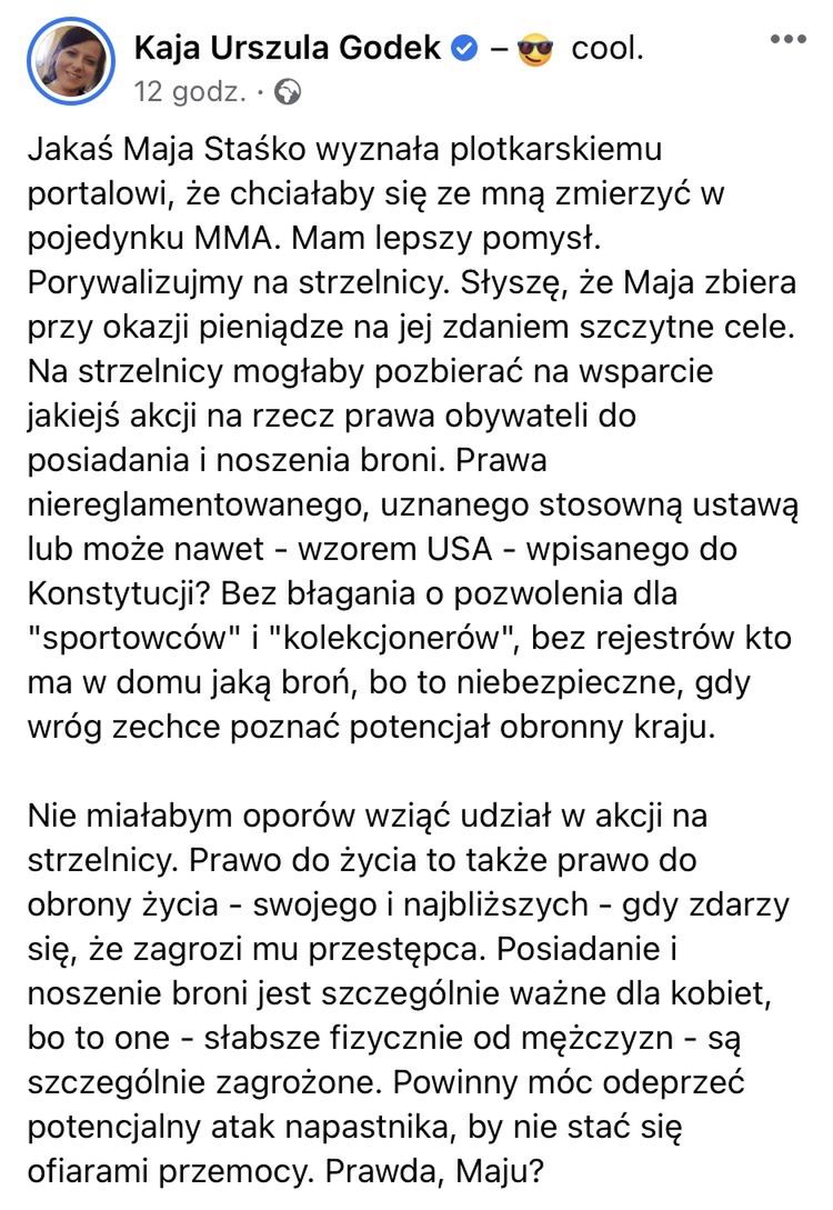 Kaja Godek odpowiada Mai Staśko na słowa o pojedynku MMA