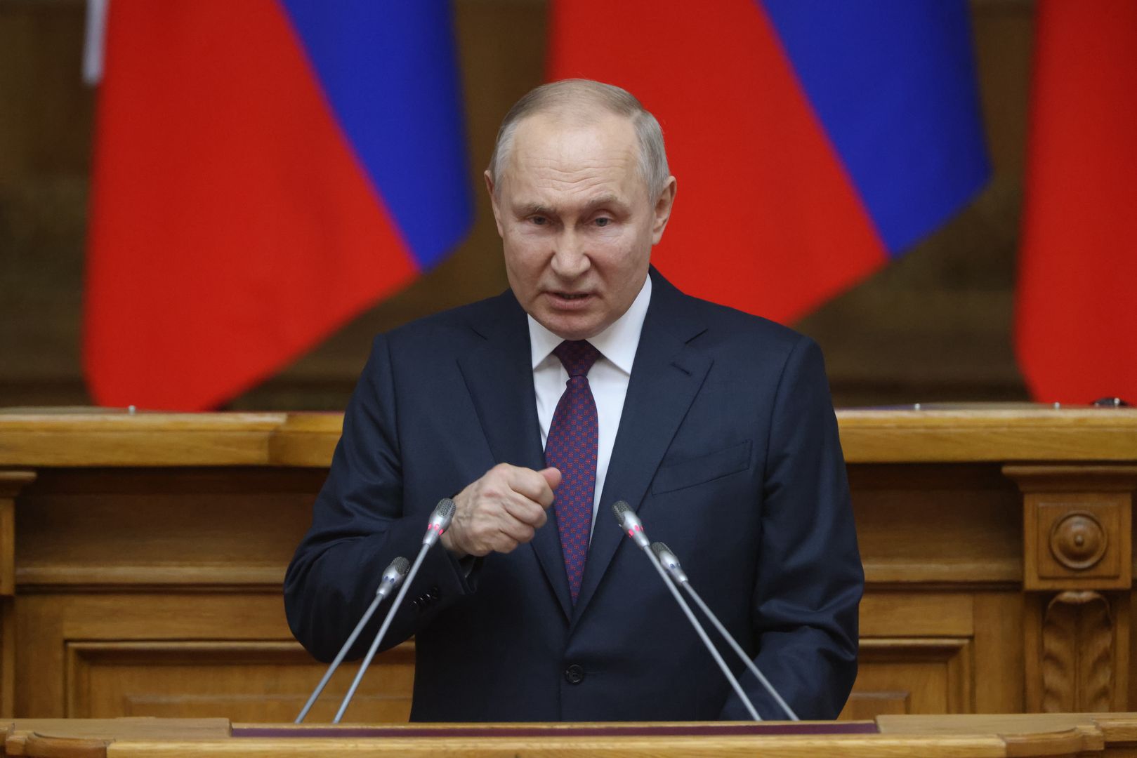 Putin Attends The Council Of Lawnmakers In Saint Petersburg
SAINT PETERSBURG, RUSSIA - APRIL 28: (RUSSIA OUT) Russian President Vladimir Putin delivers speech during the Council of Lawmakers annual plenary session on April 27, 2023, in Saint Petersburg, Russia. Putin is taking a one-day trip to Saint Petersburg for the meeting with heads of regional parliaments, State Duma and Council of the Federation. (Photo by Contributor/Getty Images)
Contributor