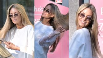 Małgorzata Rozenek-Majdan wywija przedłużonymi włosami przed salonem fryzjerskim. Petarda?