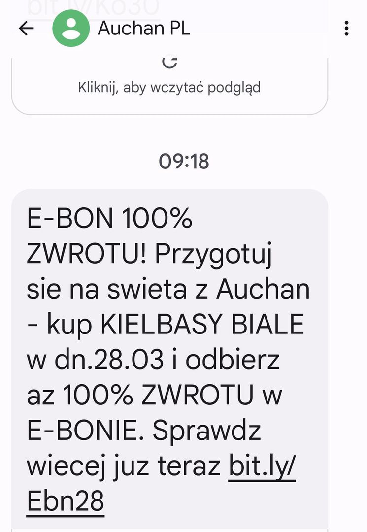 SMS od sieci Auchan