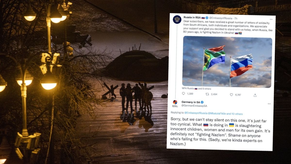 Niemiecka ambasada szybko odpowiedziała na kłamstwa Rosjan. Na zdjęciu, które zostało wykonane 3 marca, ukraińscy żołnierze podczas patrolu w Kijowie 