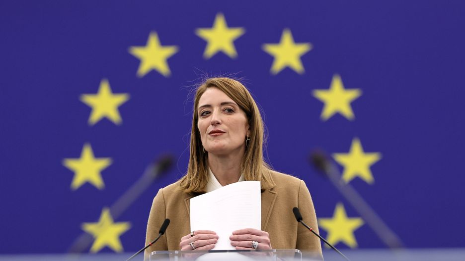 European Parliament President, Roberta Metsola during a debate of Resumption of session and order of business? at the European Parliament in Strasbourg, France, 24 November 2025. The current plenary session runs from 24 until 27 November 2025. EPA/RONALD WITTEK Dostawca: PAP/EPA.