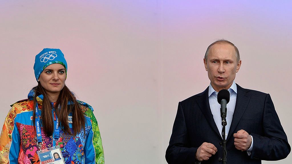 Jelena Isinbajewa i Władimir Putin podczas IO w Sochi