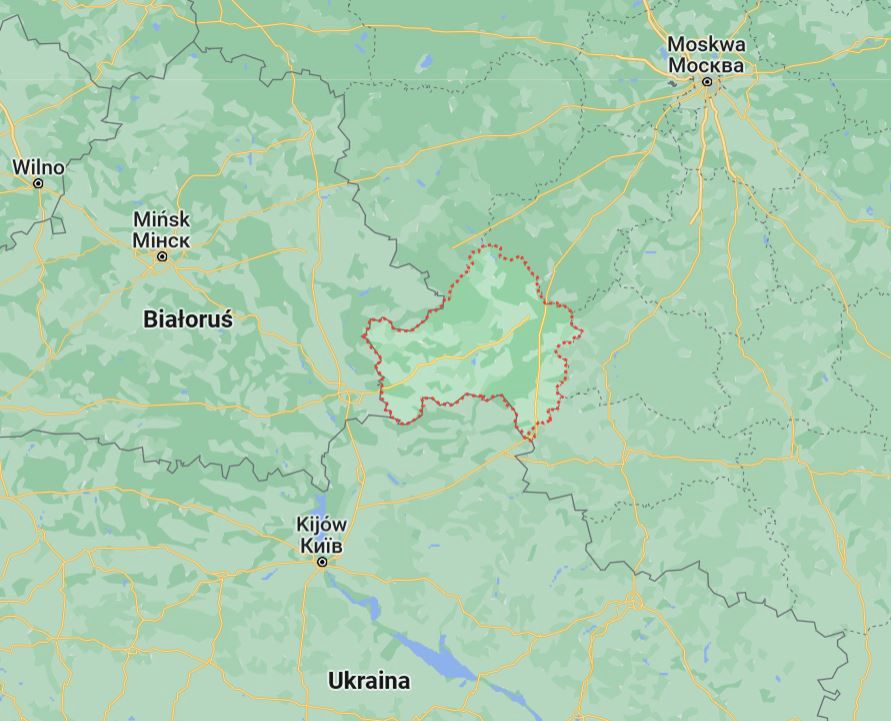Na czerwono zaznaczony jest obwód briański 