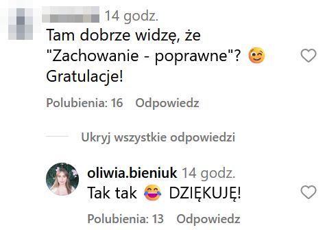 Oliwia Bieniuk z poprawnym zachowaniem na dyplomie