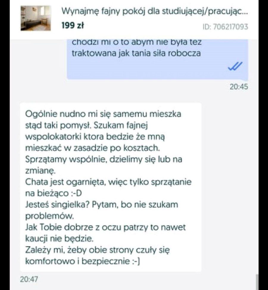 Screen rozmowy przesłany przez Natalię