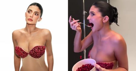 Kylie Jenner wcisnęła piersi w stanik z NASION GRANATU. Pomysłowo? (ZDJĘCIA)