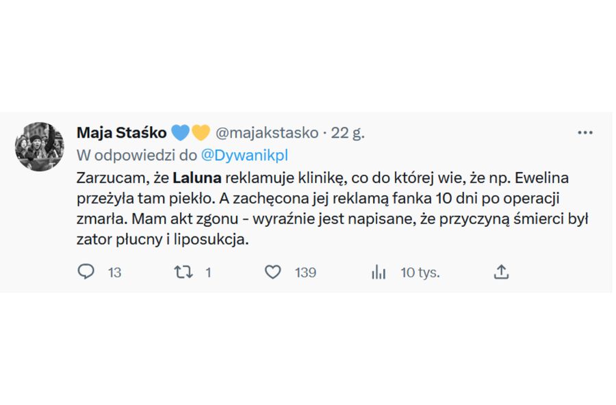 Maja Staśko o zachowaniu Laluny