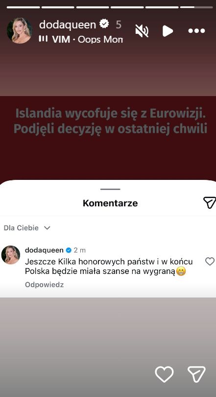 Relacja Dody na Instagramie dotycząca Eurowizji 2026