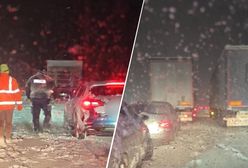 Blokada na trasie. Ciężarówki utknęły w zaspach