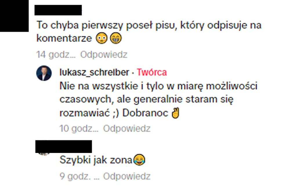 Internauci komentują filmik Łukasza Schreibera na TokToku