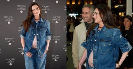 Anne Hathaway za nic ma komentarze o "SZTUCZNYM BRZUCHU". Aktorka odsłoniła ciążowe krągłości w jeansowej stylizacji (ZDJĘCIA)