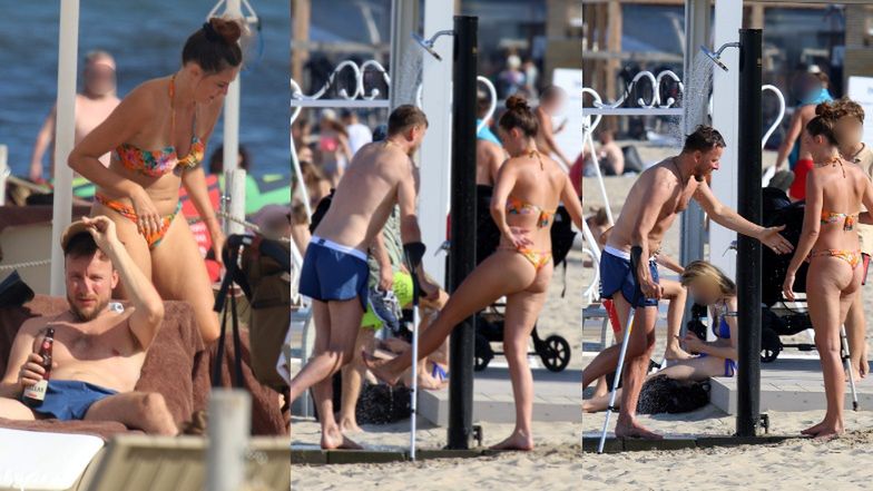 Piotr Kupicha wypoczywa na plaży w Sopocie z żoną i córką