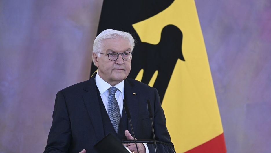 BERLIN, GERMANY - DECEMBER 27: German President Frank-Walter Steinmeier makes a speech during a press conference at the Bellevue Palace in Berlin, Germany on December 27, 2024. Steinmeier announced his decision to dissolve the German parliament (Bundestag) and set Feb. 23 as the date for new general elections. (Photo by Halil Sagirkaya/Anadolu via Getty Images)