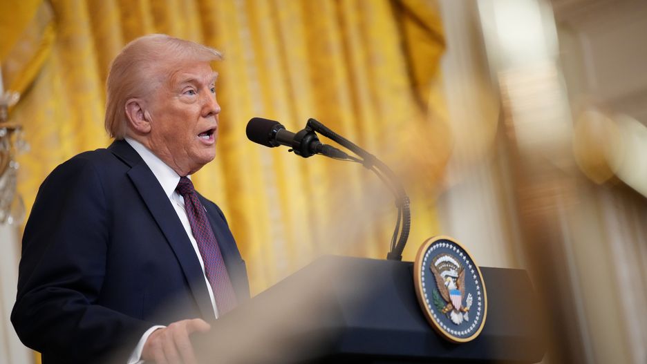 WASHINGTON, DC - FEBRUARY 27: U.S. President Donald Trump delivers remarks during a joint press conference with UK Prime Minister Keir Starmer in the East Room at the White House on February 27, 2025 in Washington, DC. Starmer is on his first visit to Washington since President Trump returned to the White House. Starmer's trip comes shortly after he announced an increase in UK defense spending, ostensibly as a signal to Trump that the UK is prepared to bolster Europe's security, and as he aims to broker a fair peace deal for Ukraine amid Trump's warming relations with Russia.  (Photo by Andrew Harnik/Getty Images)