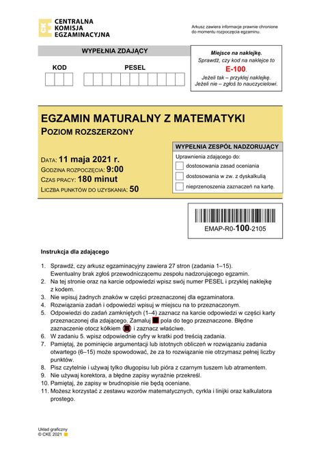 Matura 2021. Matematyka. Poziom rozszerzony