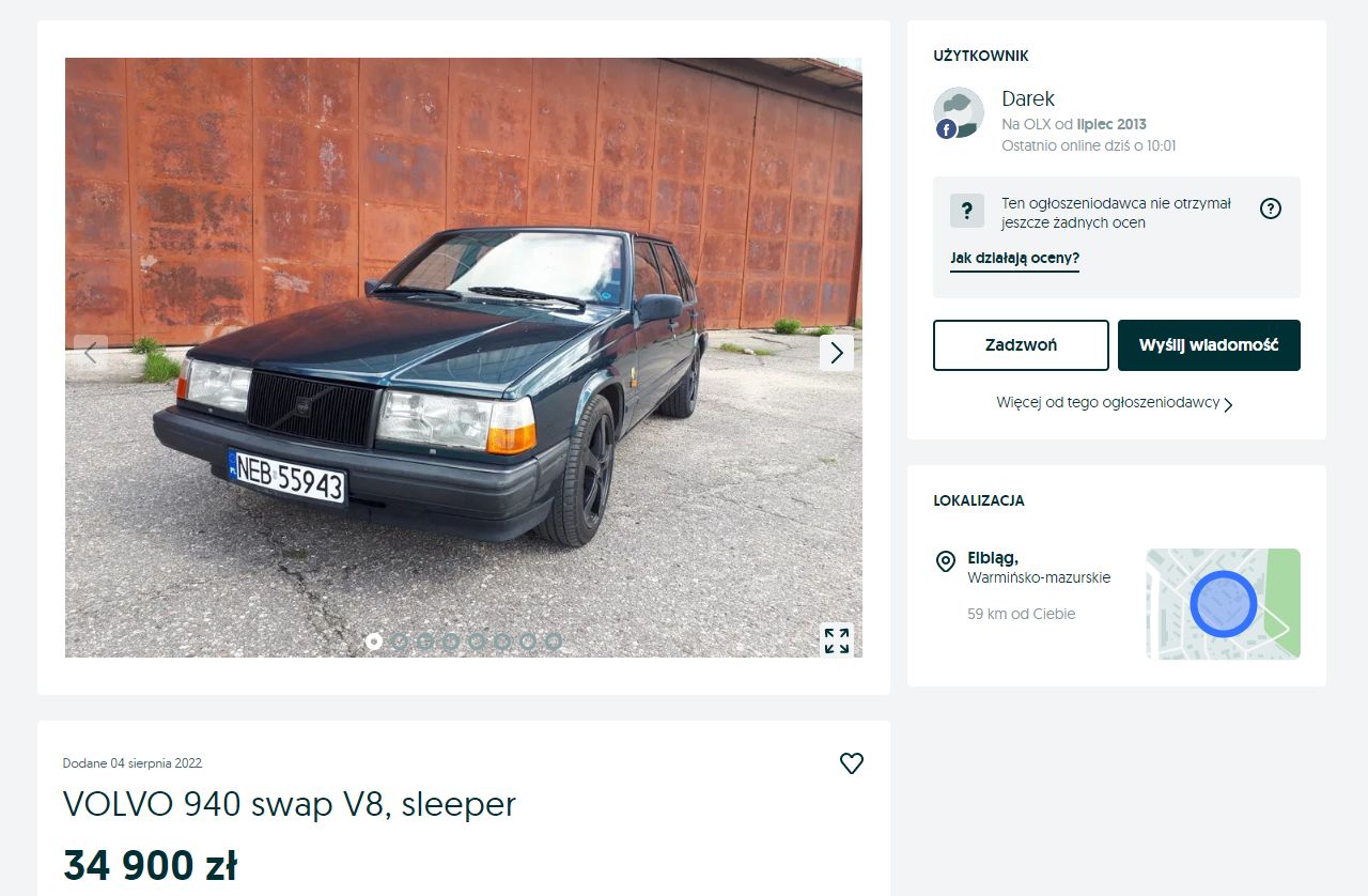 Japońskie V8 pod maską starego volvo - ciekawy sleeper z Polski na sprzedaż