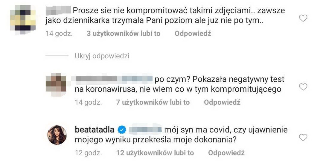 Komentarze pod postem Beaty Tadli
