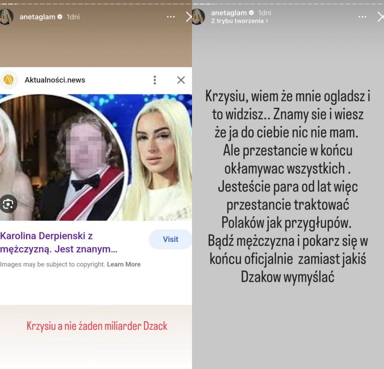 Aneta Glam uderza w Caroline Derpienski i jej ukochanego