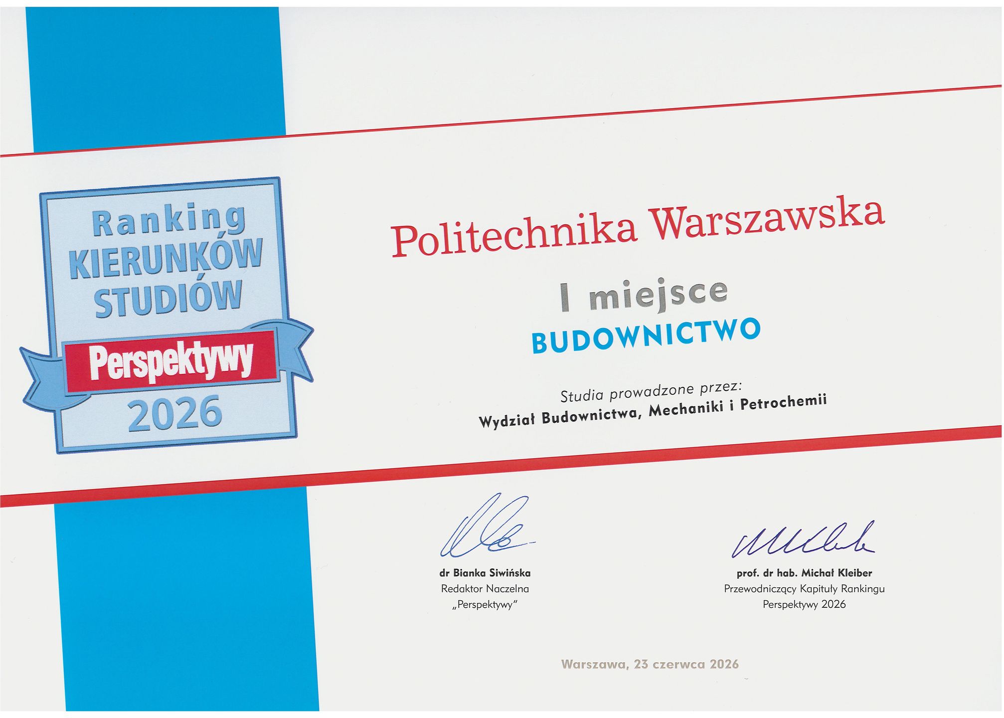Politechnika Warszawska Filia w Płocku w czołówce 