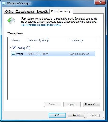 Przywracanie plików w Windows 7 3