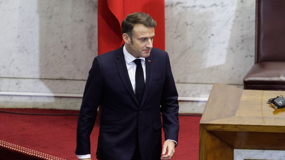 VALPARAISO, CHILE - 2024/11/21: French President Emmanuel Macron seen during his visit to the Chilean Congress. French President Emmanuel Macron visits the Chilean National Congress in the city of Valparaíso, Chile. Participating in a joint session between the Senate and the Chamber of Deputies. (Photo by Cristobal Basaure Araya/SOPA Images/LightRocket via Getty Images)