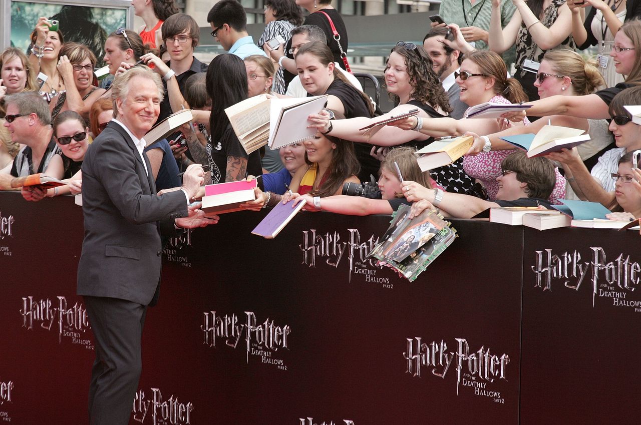 With a crowd of fans at the premiere of "Harry Potter"