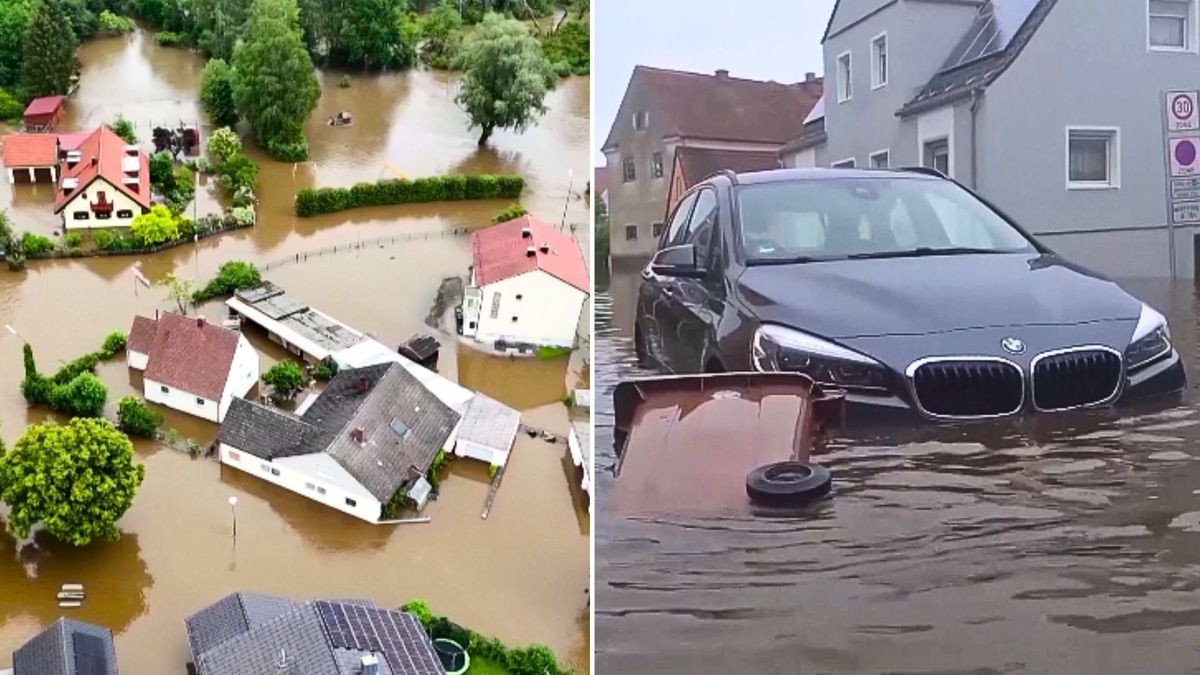 powódź, niemcy, podtopienia Południowe Niemcy pod wodą. Ulice w Bawarii zamieniły się w rzeki