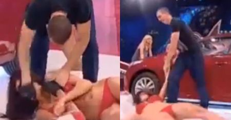 Rosja: Uderzył kobietę pięścią w twarz na wizji!