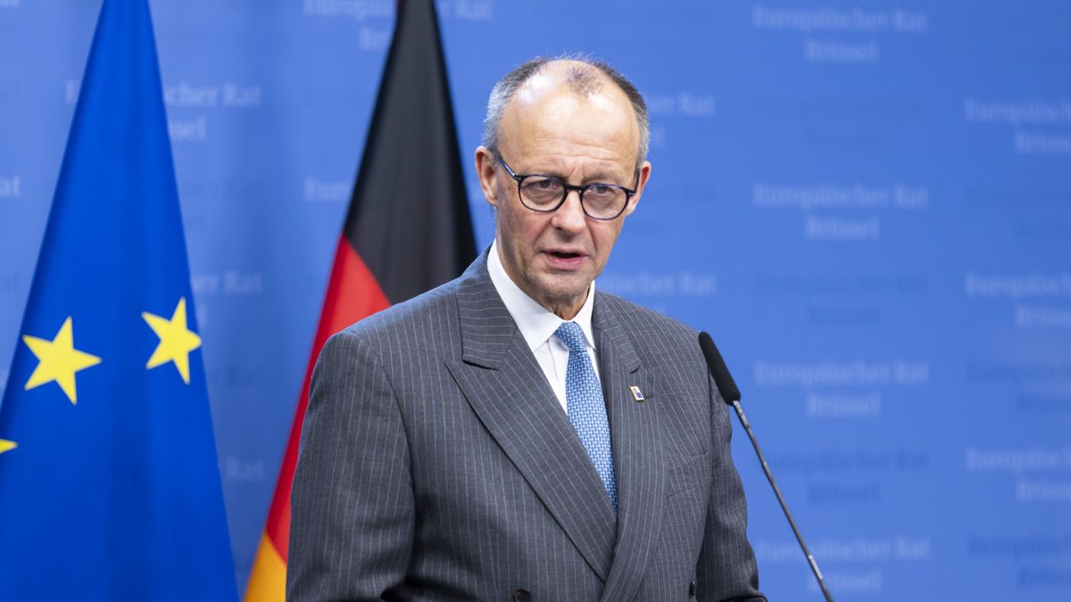 Federal Chancellor of Germany Friedrich Merz holds a press conference after the end o European Council Summit, the EU leaders meeting at the EU headquarters. The German chancellor does a statement and answers questions from journalists of international media and press. Leaders discussed among other topics to provide support and a new 90 billion euro loan to Ukraine, the usage of frozen in the EU Russian assets, the multiannual budget, enlargement and the EU Mercosur trade agreement. Brussels, Belgium on December 19, 2025 (Photo by Nicolas Economou/NurPhoto via Getty Images)