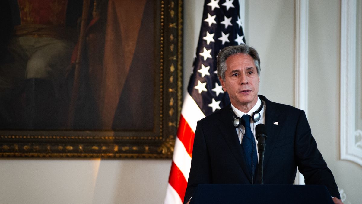 United States Secretary Antony Blinken speaks during the official visit of United States secretary of state, Antony Blinken to Colombia, ahead to the OAS general assembly later on Lima, Peru. In Bogota, Colombia, October 3, 2022. (Photo by Sebastian Barros/NurPhoto via Getty Images)