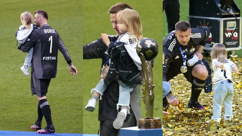 Artur Boruc świętuje wygrany mecz z synkiem