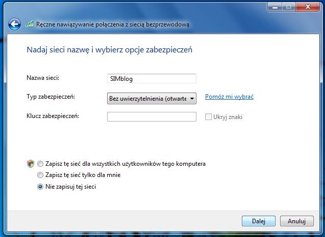 Sieć ad-hoc na Windows 7 4
