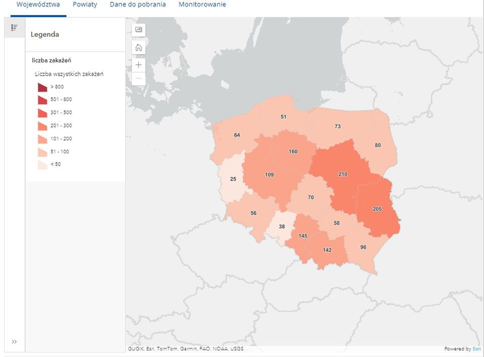 Mapa zakażeń COVID-19, 8 października 2024