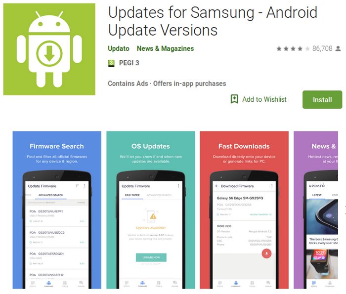 Updates for Samsung - Android Update Versions w Sklepie Play, źródło: CSIS.