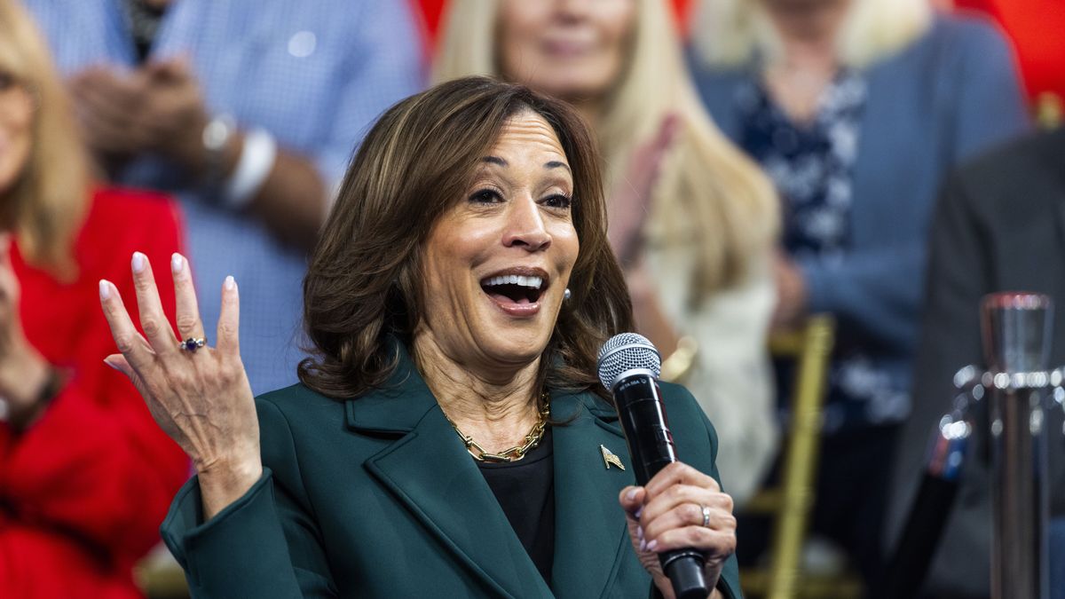 US Vice President and Democratic presidential candidate Kamala Harris speaks with former Republican Congresswoman Liz Cheney (not pictured) during a Harris presidential campaign event in Malvern, Pennsylvania, USA, 21 October, 2024. Harris and her Republican rival, former US President Donald Trump, are campaigning across the swing state of Pennsylvania in the closing weeks of the presidential election. EPA/JIM LO SCALZO Dostawca: PAP/EPA.