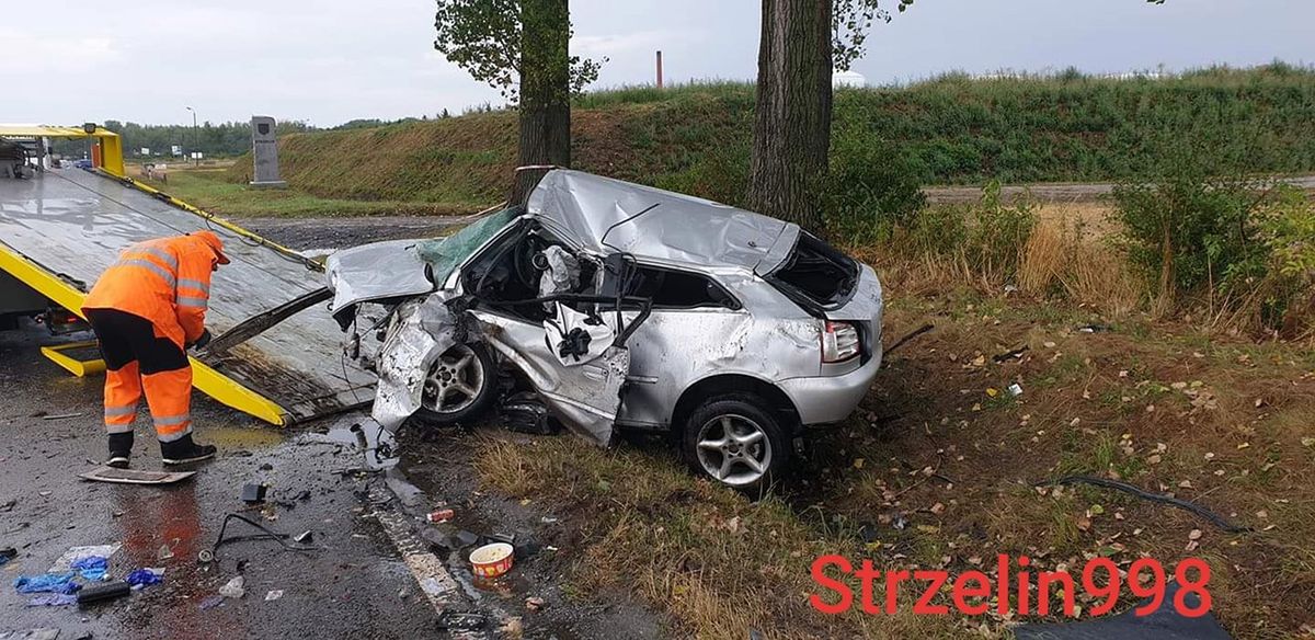 Wypadek na Dolnym Śląsku. Samochód uderzył w drzewo i dachował. Kierowca zginął na miejscu
