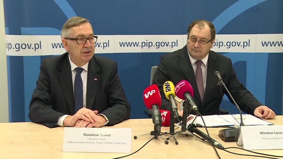 Stanisław Szwed, sekretarz stanu w resorcie pracy, oraz Wiesław Łyszczek, Główny Inspektor Pracy