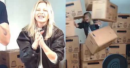Małgorzata Kożuchowska WPADŁA w kartony na streamie Łatwoganga. "Warto było czekać 15 lat" (WIDEO)