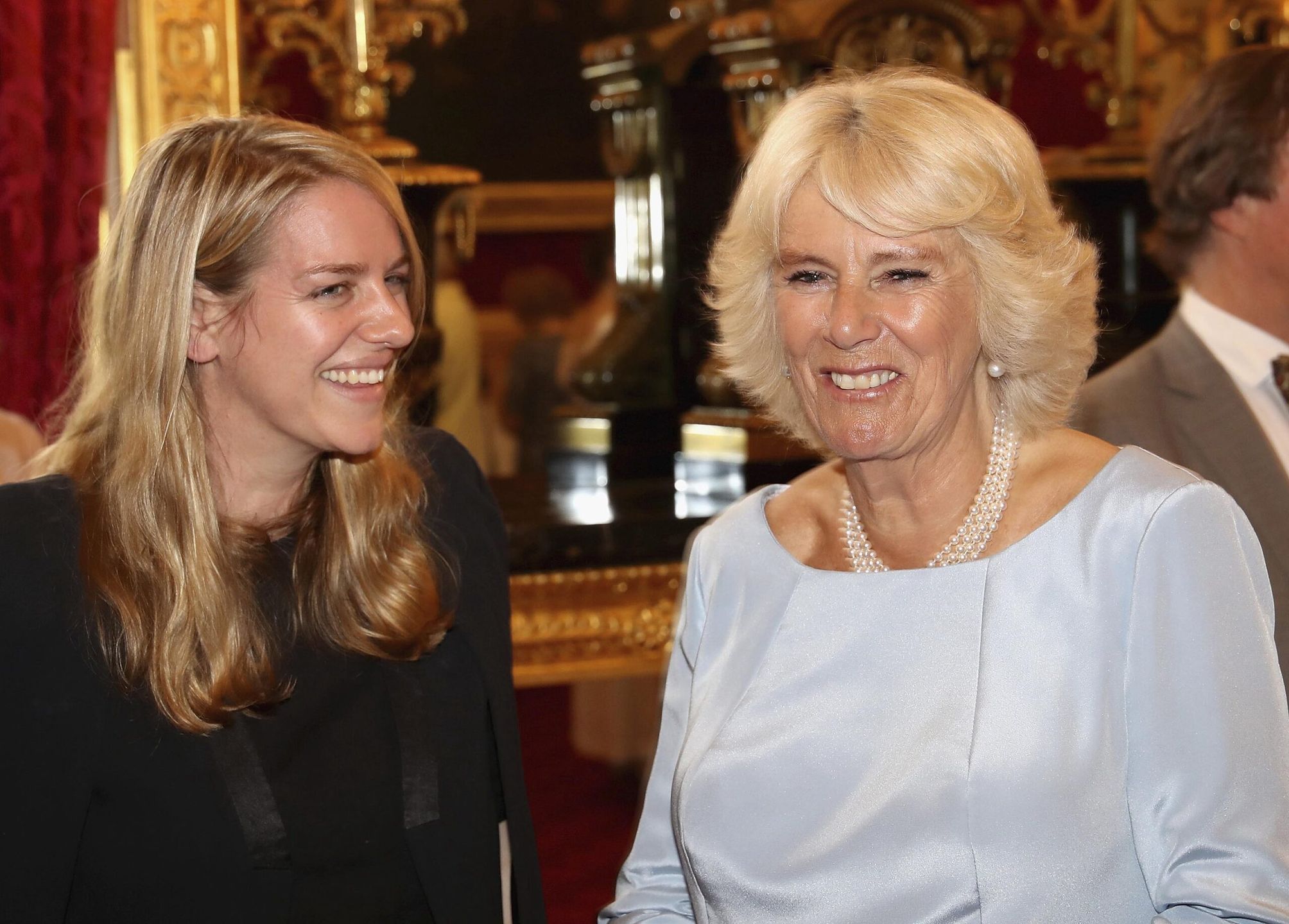 Duchess of Cornwall Hosts 30th Anniversary Garden Party For The National Osteoporosis Society
LONDON, ENGLAND - JULY 12:  Camilla, Duchess of Cornwall laughs with her daughter Laura Lopes as she hosts the 30th Anniversary Garden Party for the National Osteoporosis Society in St James Palace on July 12, 2016 in London, England. Due to inclement weather the event was moved indoors. The Duchess of Cornwall has been connected with the charity for nearly 30 years.
Arts Culture and Entertainment, Royalty, British Royalty, Human Interest, 12.07.2016, 284183, B68_284183, B68, GYI_546401624, ZB68_284183_0001, royal, royals, royal family