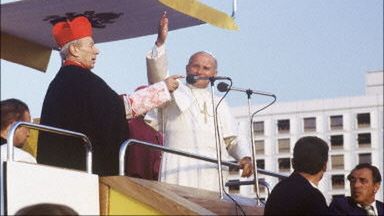 Papież Jan Paweł II na palcu Zwycięstwa podczas swojej pierwszej pielgrzymki do Polski