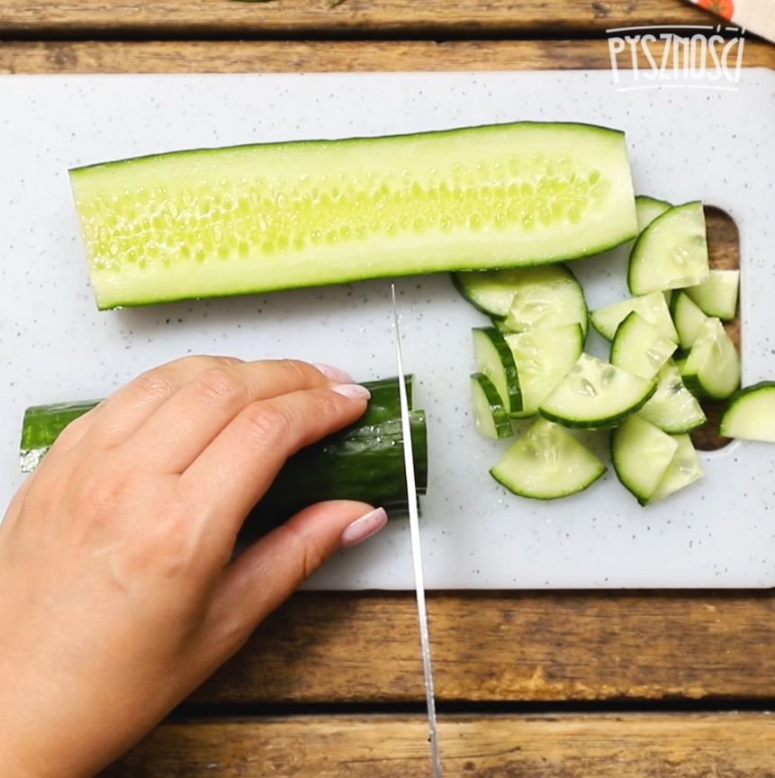 Cutting a cucumber