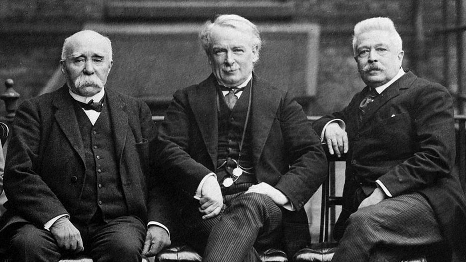 Od lewej: premier Francji George Clemenceau, premier Wielkiej Brytanii David Lloyd George i premier Włoch Vittorio Emanuele Orlando